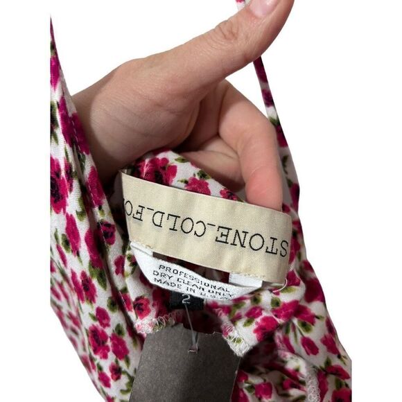 Stone Cold Fox Dogtown Pink Floral V-Neck Contrast Pleat Maxi Dress Size 2 - Picture 9 of 11